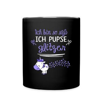 ich bin so suess ich pupse glitzer - Tasse einfarbig - Schwarz - Vorne