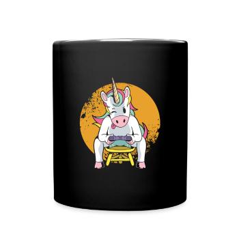 Unicorn Gamer Computer Video Games Player Gift - Full Colour Mug - black - Front