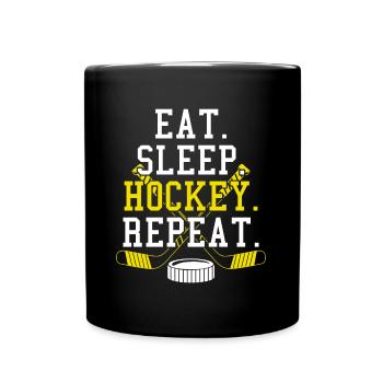 Eat Sleep Hockey Repeat Funny Fan Coach Gift - Full Colour Mug - black - Front