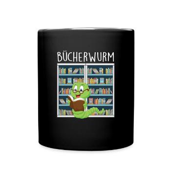 Bucherwurm in the Library - Full Colour Mug - black - Front