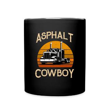 Retro Highway Trucker Road Truck Fahrer Asphalt - Tasse einfarbig - Schwarz - Vorne