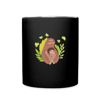 Paresseux maman et bébé animaux lents mignon cadeau de famille - Mug uni - noir - Devant