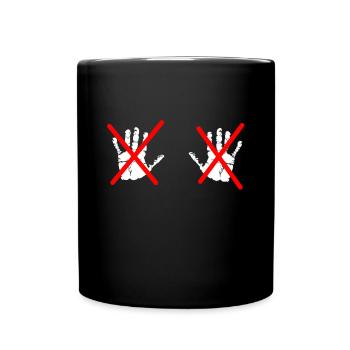 hands off weiss - Tasse einfarbig - Schwarz - Vorne