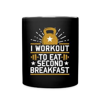 I Workout To Eat Second Breakfast Funny Gym - Full Colour Mug - black - Front