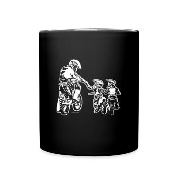 Motorrad FMX Motocross Biker Papa und Kids Dirt - Tasse einfarbig - Schwarz - Vorne