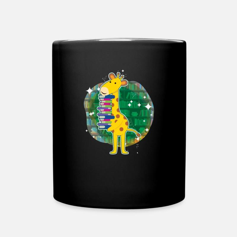 Giraffe hält Bücher Ich liebe Bücher - Tasse einfarbig - Schwarz