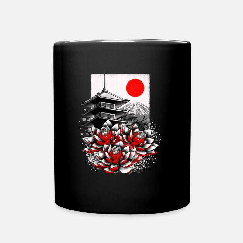 Asian geisha japan lotus - Full Colour Mug - black