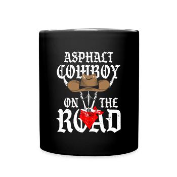 Autobahn-LKW-LKW-Fahrer-Asphalt-Cowboy auf - Tasse einfarbig - Schwarz - Vorne