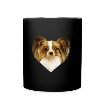 Papillon Hund Portrait - Tasse einfarbig - Schwarz - Vorne