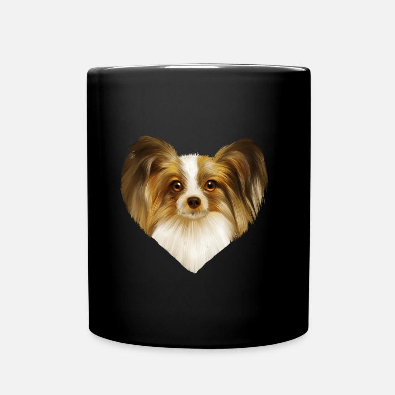 Papillon dog portrait - Full Colour Mug - black