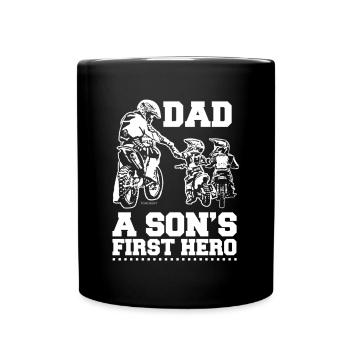 Biker Dad Father Two Kids Sons Motocross - Full Colour Mug - black - Front