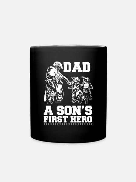 Motocross Papa Père Deux Enfants Fils Motocross - Mug uni - noir