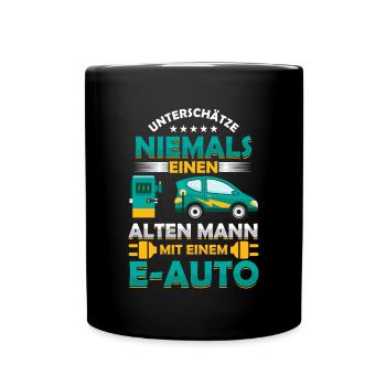 Alter Mann E-Auto Elektroautofahrer Rente Geschenk - Tasse einfarbig - Schwarz - Vorne