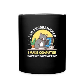 Cat Programmer Coder Developer Kitten Computer - Full Colour Mug - black - Front