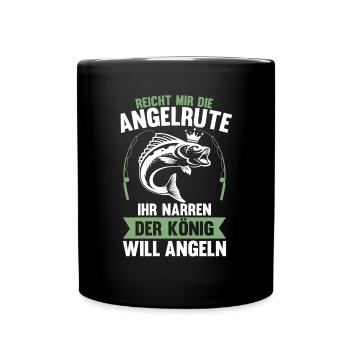 Angler Angelrute König Fischer Spruch Angeln - Tasse einfarbig - Schwarz - Vorne