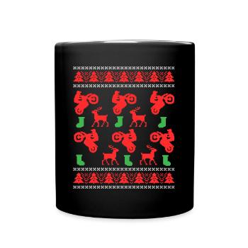 Motorcycle Motocross Ugly Christmas Deer Xmas - Full Colour Mug - black - Front