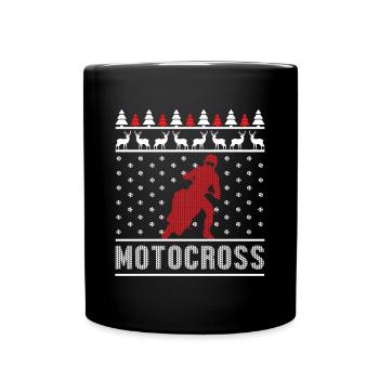 Biker Motocross Motorcycle Ugly Christmas Xmas - Full Colour Mug - black - Front