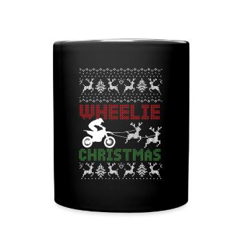 Wheelie Christmas Motocross Ugly Xmas Motorcycle - Full Colour Mug - black - Front