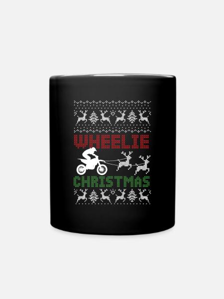Wheelie Christmas Motocross Hässliches Weihnachtsmotorrad - Tasse einfarbig - Schwarz