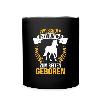 Pferd Teenager Schule - Geschenk, Geschenkidee - Tasse einfarbig - Schwarz - Vorne