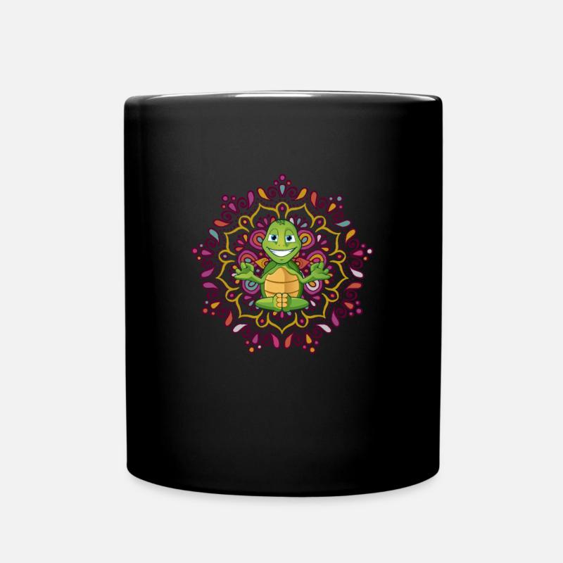 Meditierende Schildkröte Mandala Yoga - Tasse einfarbig - Schwarz