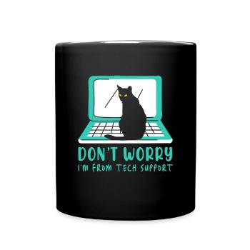 Cat Tech Support Computer Kitten Helpdesk IT Gift - Full Colour Mug - black - Front