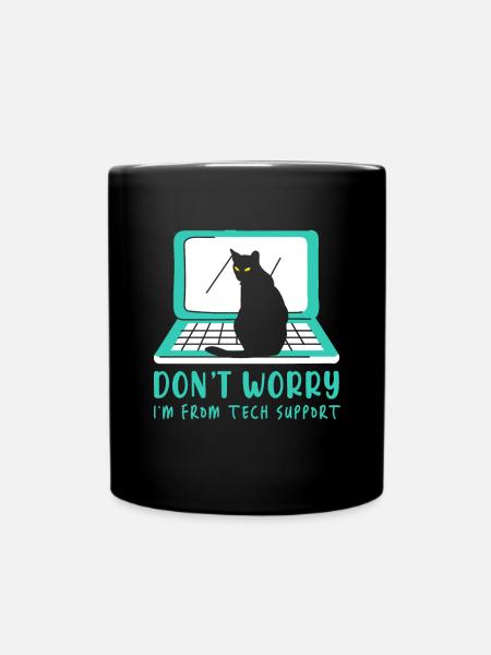 Cat Tech Support Computer Kitten Helpdesk IT Gift - Full Colour Mug - black
