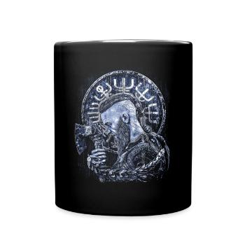 Wikinger Mann Portrait Schild Vegvisir - Tasse einfarbig - Schwarz - Vorne