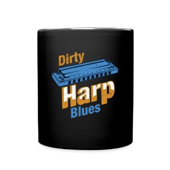 Dirty Harp Blues Harmonica Instrument Music Gift - Full Colour Mug - black - Front