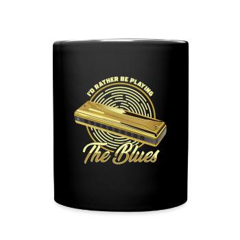 Playing The Blues Music Instrument Harmonica Gift - Full Colour Mug - black - Front