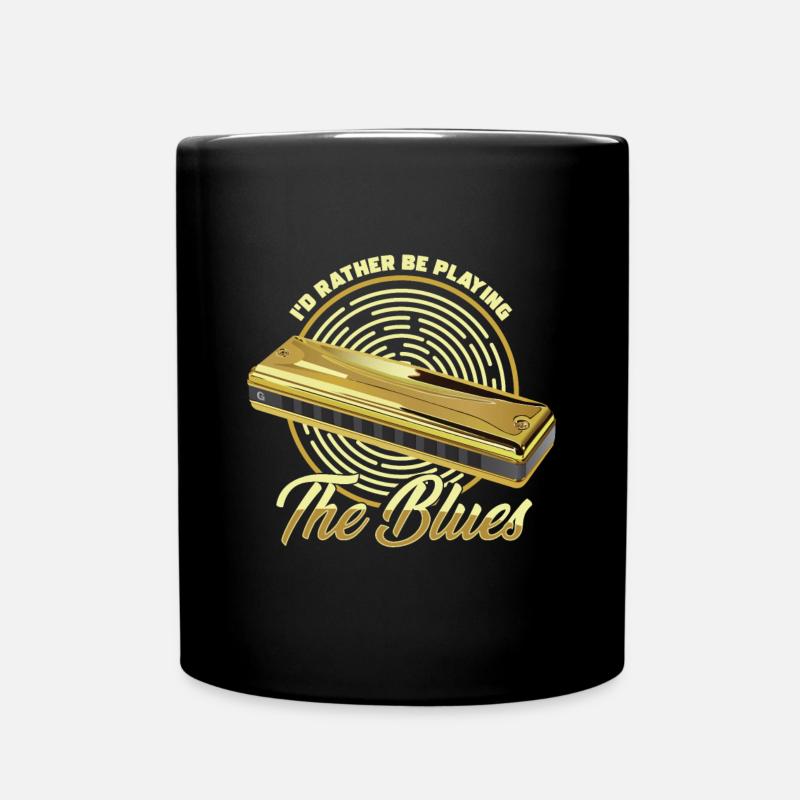 Playing The Blues Music Instrument Harmonica Gift - Full Colour Mug - black