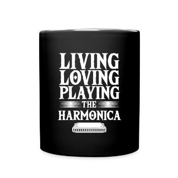 Love Playing Harmonica Instrument Blues Music Gift - Full Colour Mug - black - Front