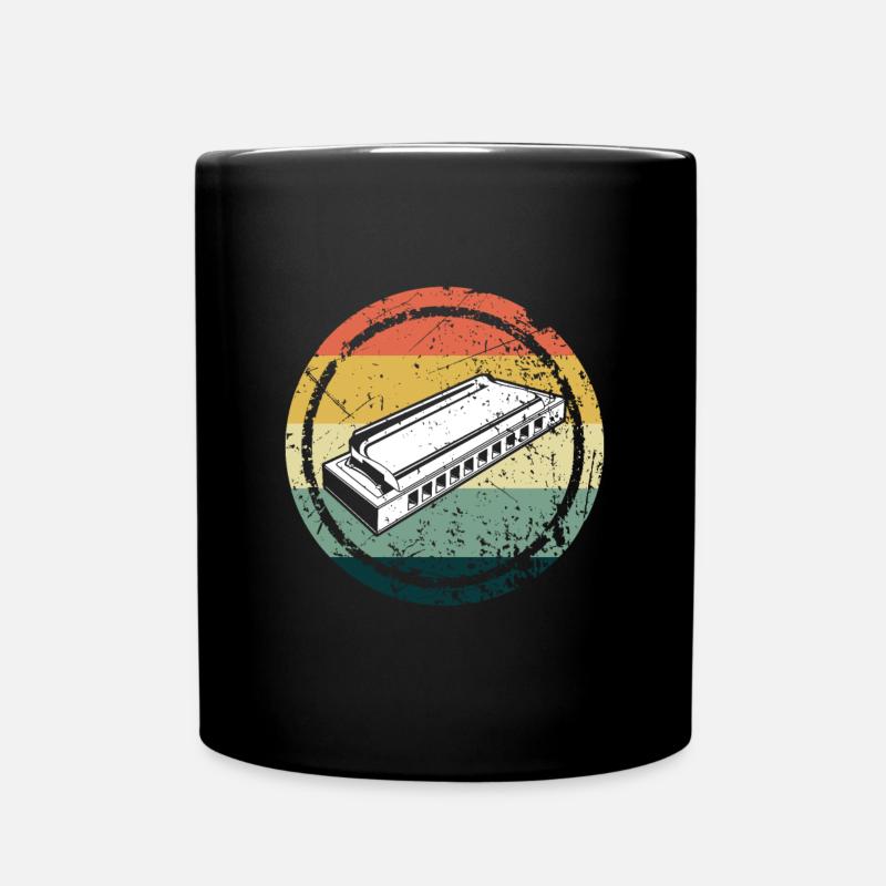 Retro Harmonica Blues Instrument Music Band Gift - Full Colour Mug - black