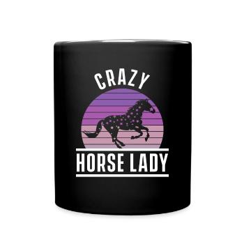 Crazy Lady Horse Retro Stable Equestrian Sport - Full Colour Mug - black - Front