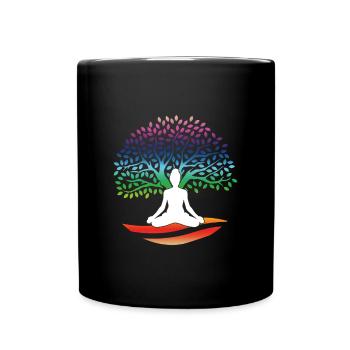 Yoga Lotus Baum Bunte Meditation Nirvana Zen - Tasse einfarbig - Schwarz - Vorne