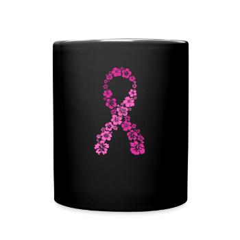 Breast Cancer Awareness Floristic Flower Ribbon - Full Colour Mug - black - Front