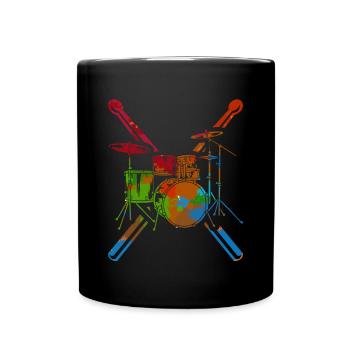 Schlagzeug Drumset Schlagzeuger Drums - Tasse einfarbig - Schwarz - Vorne