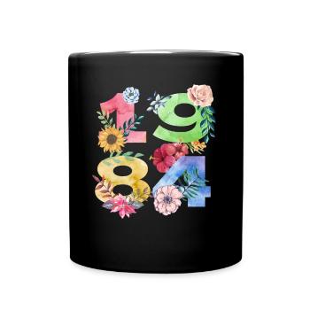 Jahrgang 1984 Geburtstags Blumen Design für Frauen - Tasse einfarbig - Schwarz - Vorne