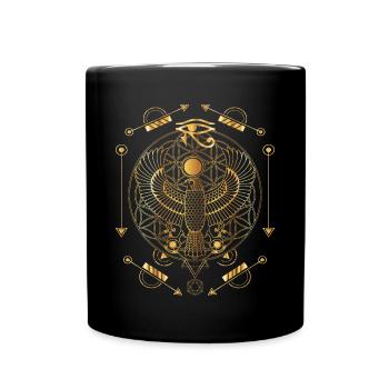 Egyptian Falcon & Sacred Geometry Mystical Symbol - Full Colour Mug - black - Front