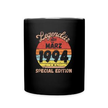 März 1994 - Geburtstag im März - Tasse einfarbig - Schwarz - Vorne
