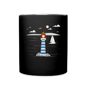 Segeln Geschenkidee Segelboot Küste Leuchtturm - Tasse einfarbig - Schwarz - Vorne