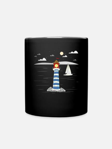 Segeln Geschenkidee Segelboot Küste Leuchtturm - Tasse einfarbig - Schwarz