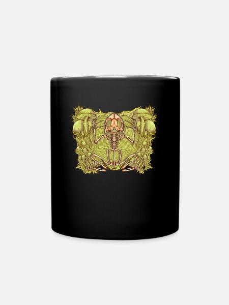 Frog skeleton between mushrooms - Full Colour Mug - black