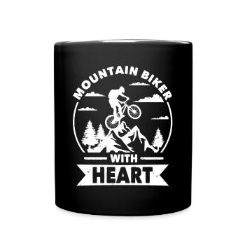 Les vététistes avec cœur sur la montagne - Mug uni - noir - Devant