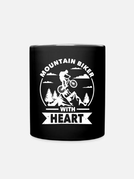 Mountain bikers with heart on the mountain - Full Colour Mug - black