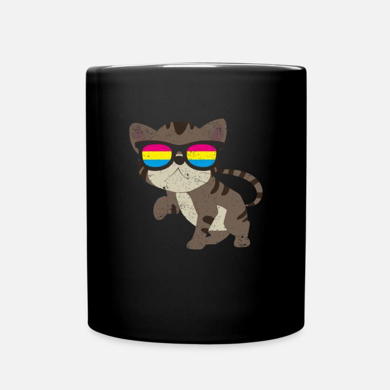 Pan Flagge Katze LGBT Queer Geschenk Pansexuell - Tasse einfarbig - Schwarz