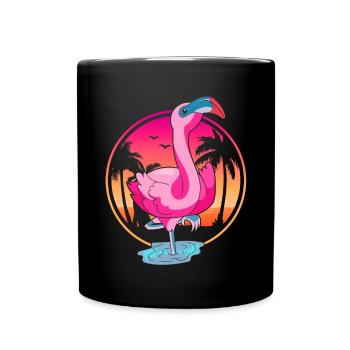 Tropical Bird Summer Sunset Pink Flamingo - Full Colour Mug - black - Front