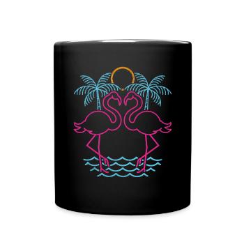 Tierliebhaber Geschenk Vogel Retro Rosa Flamingo - Tasse einfarbig - Schwarz - Vorne