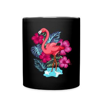 Tropical Animal Summer Gift Pink Flamingo - Full Colour Mug - black - Front