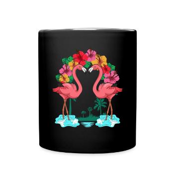 Vogel Zoo Tier Geschenk Sommer Blumen Flamingo - Tasse einfarbig - Schwarz - Vorne